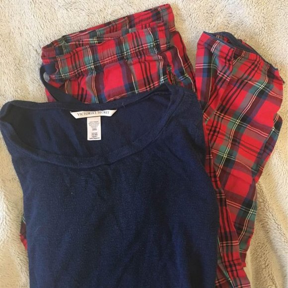 Victoria's Secret Flannel Pajamas Lounge PJ Set Blue/Red Flannel - Size S - Picture 2 of 5